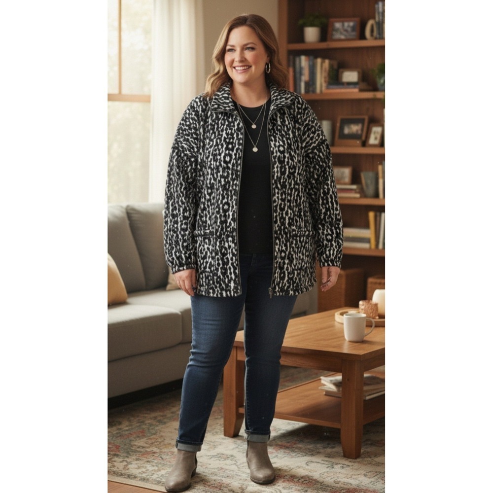 Ruby Rd Leopard Print Quilted Full Zip Jacket Was… - image 1